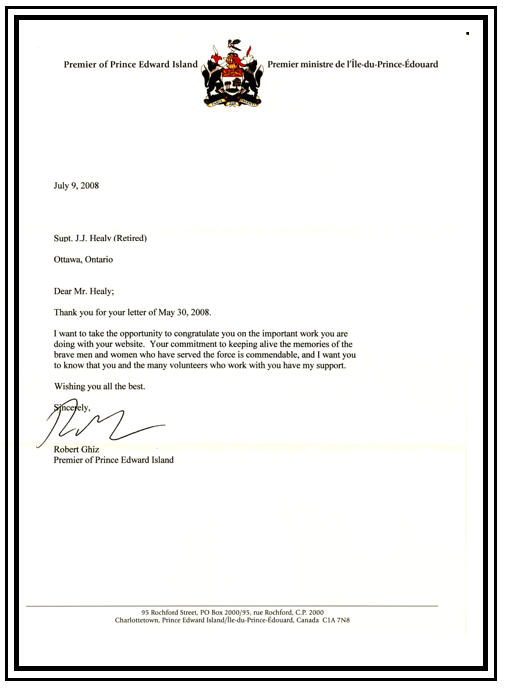 Letter from Robert Ghiz